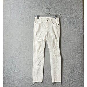 Frame Denim Womens 27 White Le Skinny‎ De Jeanne Distressed Skinny Jeans
